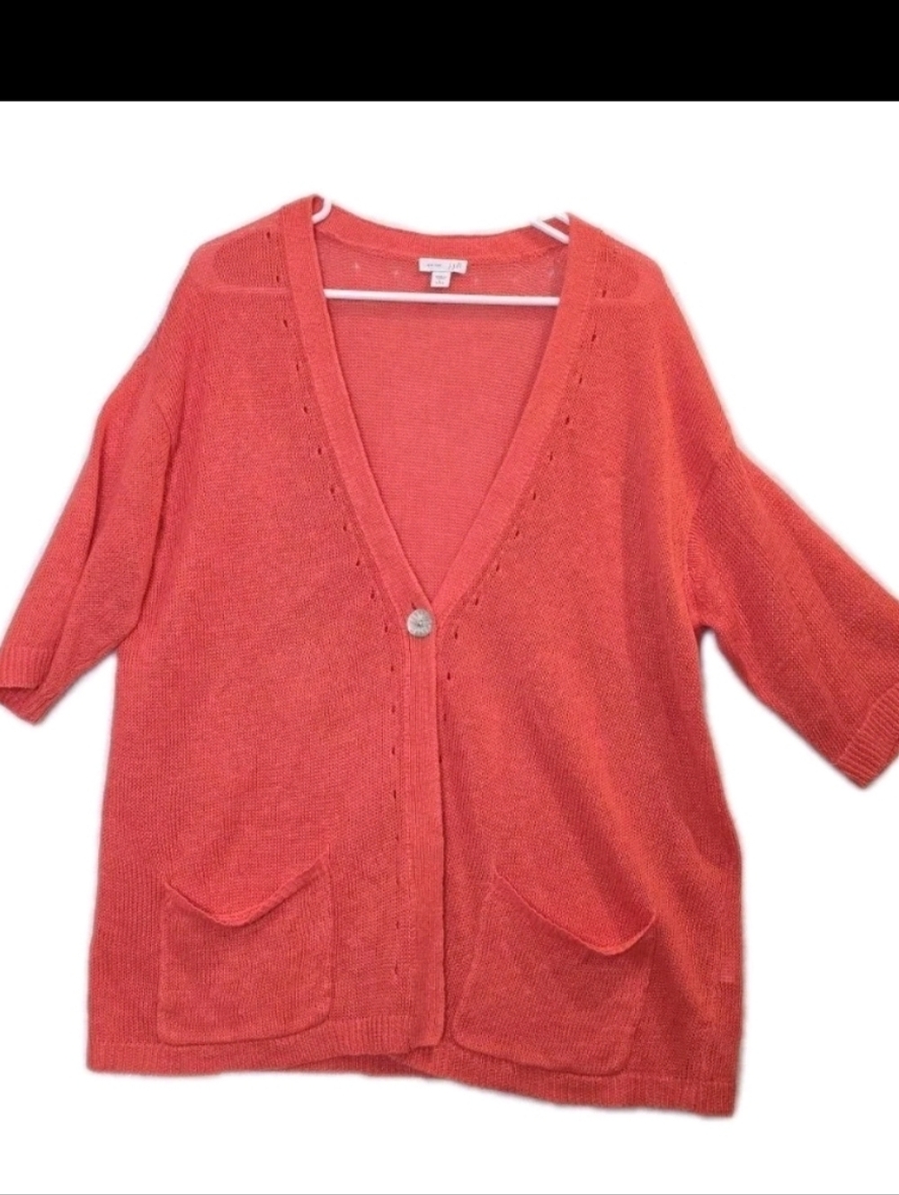 J. Jill Love Linen Cardigan Women's Coral Short Sleeve Button Pockets Beach L